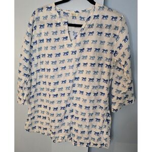 Horse Tunic Cover Up L White Blue Cotton Equestrian Beach Little Tibet Boutique